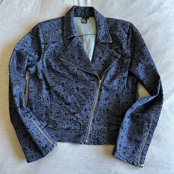 LIKE NEW 6 by Six Denim Jacket with Black Velvet Design - Picture 6 of 9